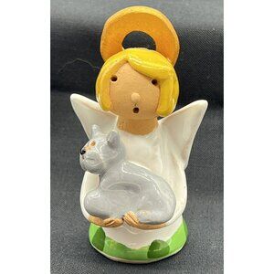 Polish Pottery Angel Gray‎ Cat Katarzyna Uno Alla Volta 3 inch Clay Figurine 1